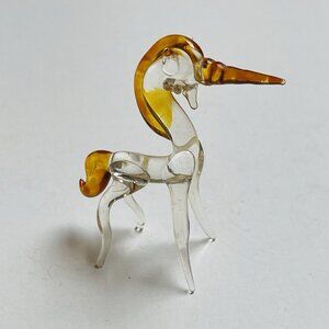 Beautiful Blown Glass Unicorn Figurine Horn Horse Vintage Home Decor Gold Mane